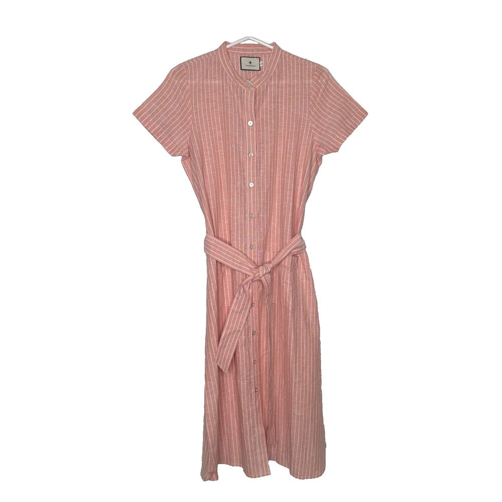 Tuckernuck S/L Shirt Dress Patch Pockets Belt Linen Blend S Preppy Coastal